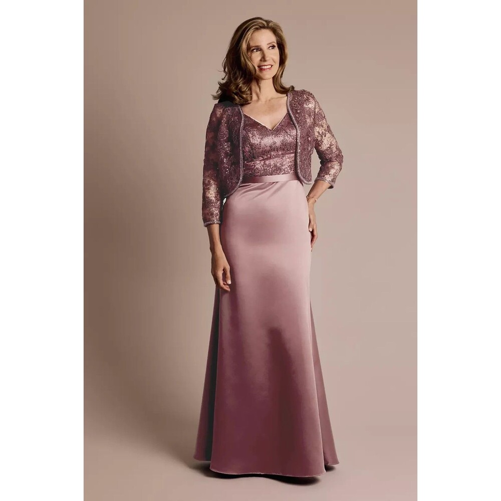 NWT OLEG CASSINI Sequin Embroidered Beaded Satin Jacket Dress Rosewood SIZE 24W